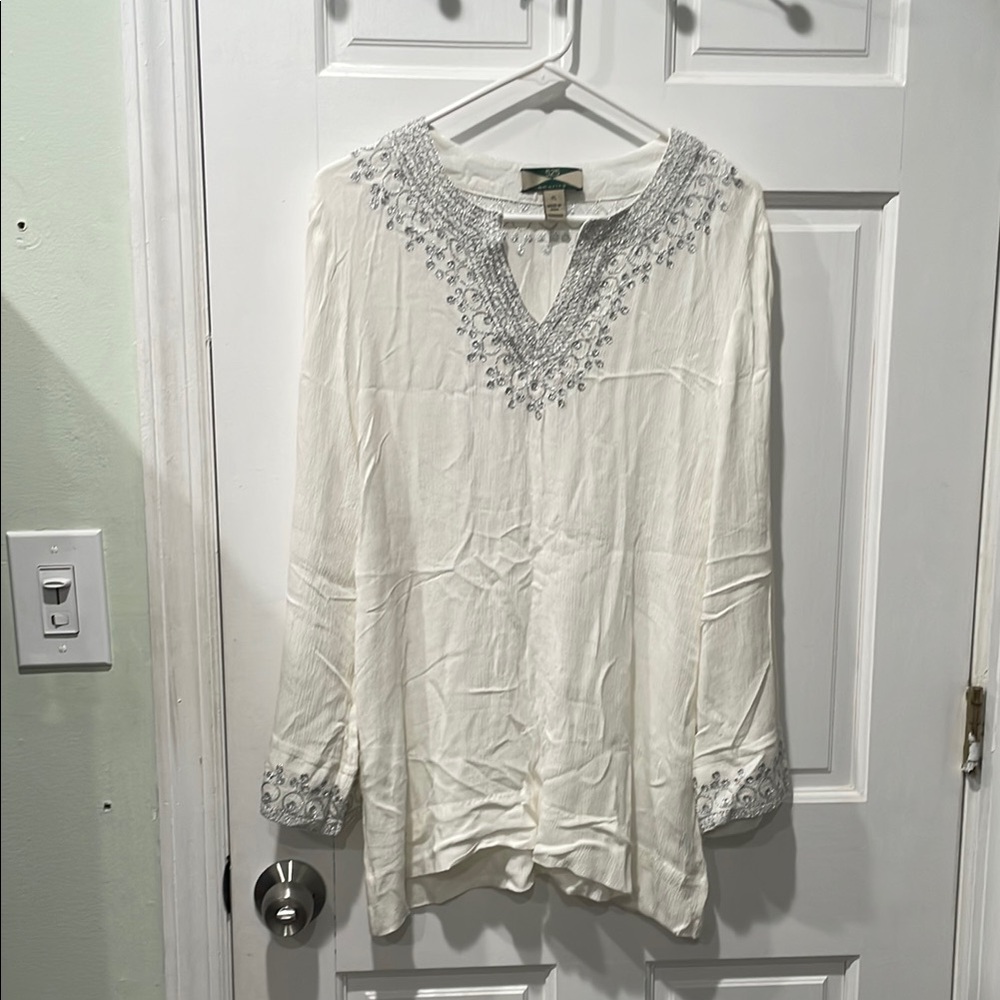 525 America Cream Tunic with Embroidered Details